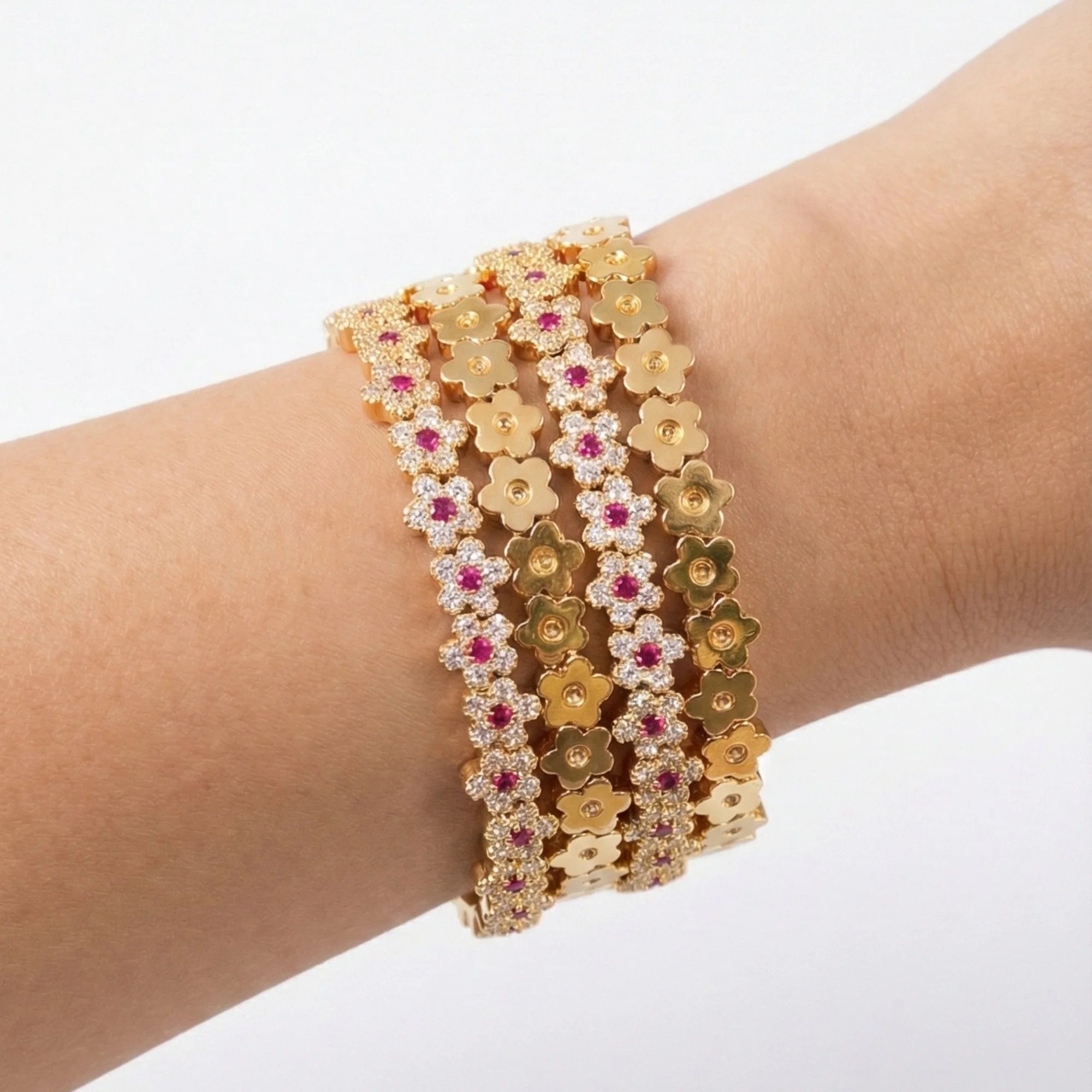 The Pavé Flower Bracelet (Ruby) by Orloveria