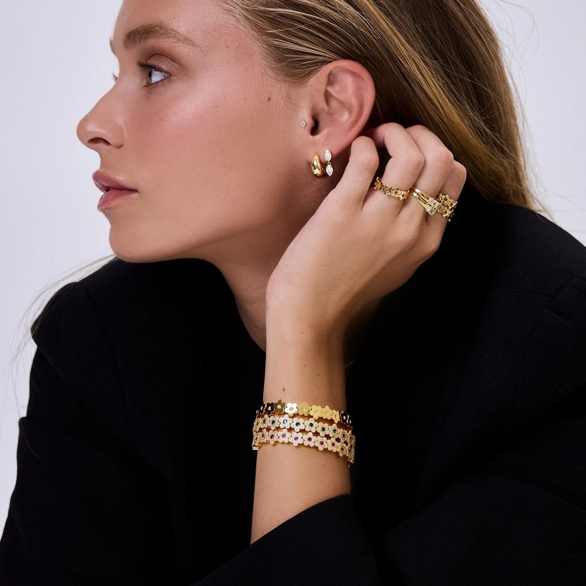 The Pavé Flower Bracelet (Emerald) by Orloveria