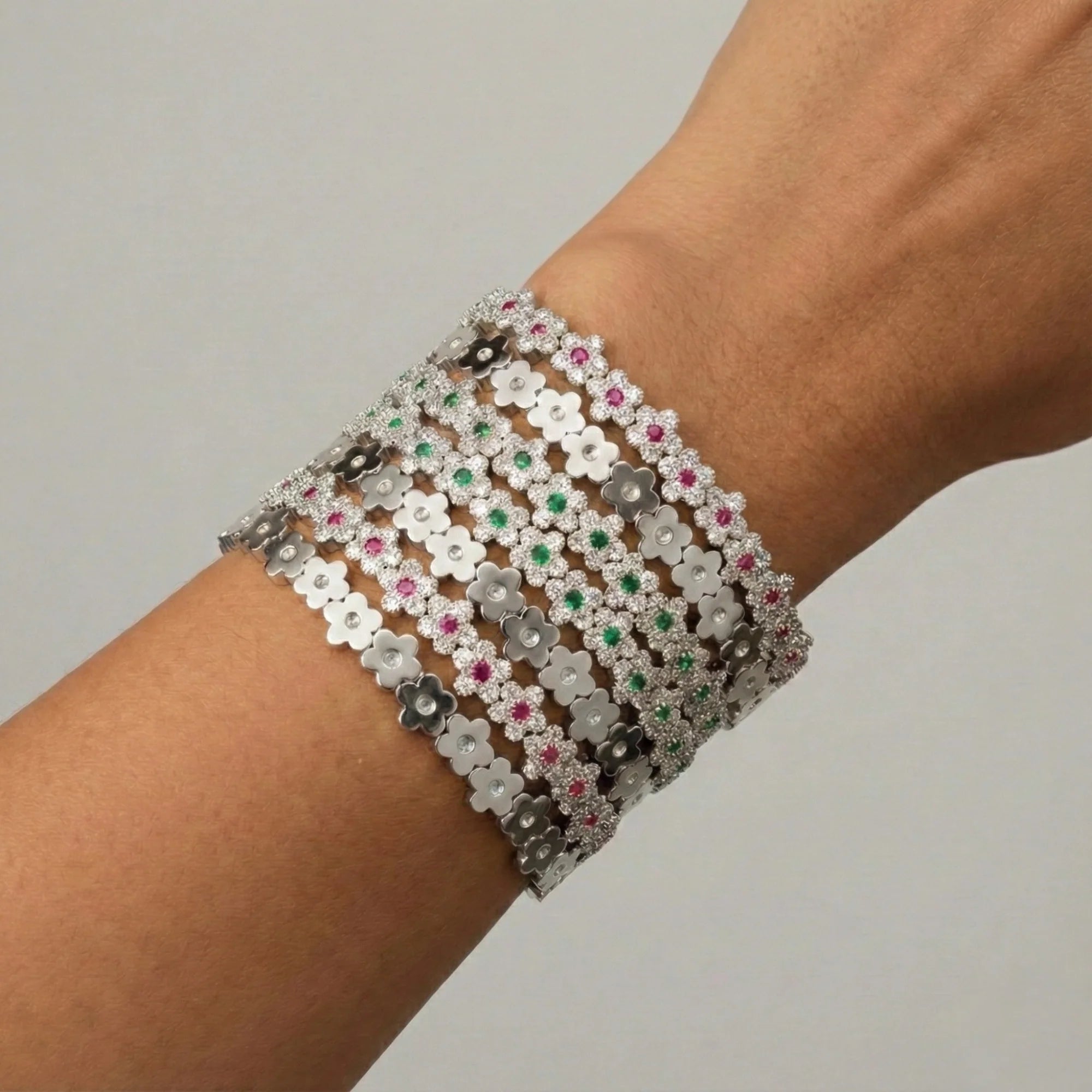 The Pavé Flower Bracelet (Emerald) by Orloveria