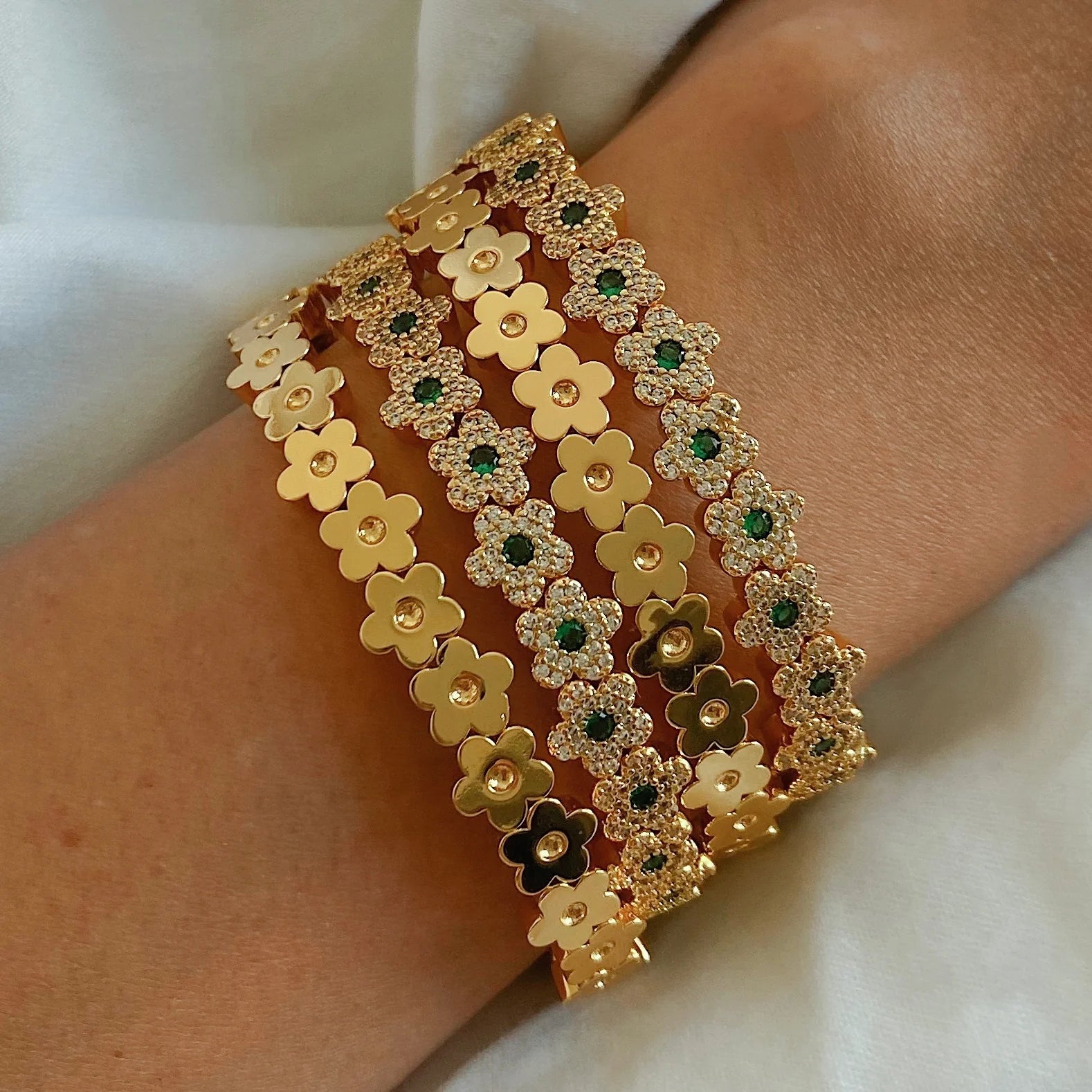 The Pavé Flower Bracelet (Emerald) by Orloveria